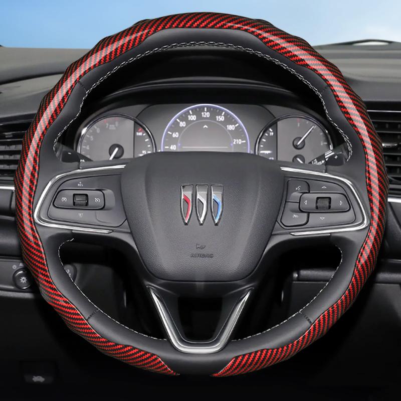 

Suitable for Buick Carbon Fiber Texture Steering Wheel Cover Snap-On Wave-Shaped Sporty Design Durable Protective Case Encore Gx Envista Envision