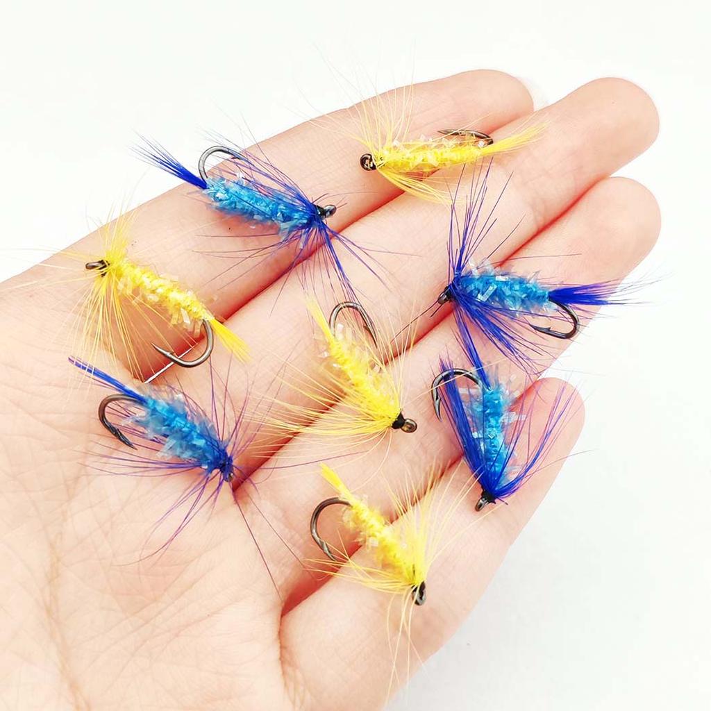 Trockenfliegen Angelköder-6/10Stk.-Blau&Gelb Maifliege Trockenfliegen Kristallfaden Seidenkörper Köder Größen#10 Für Forelle/Barsch/Karpfen usw. im Süßwasser oder Salzwasser.
