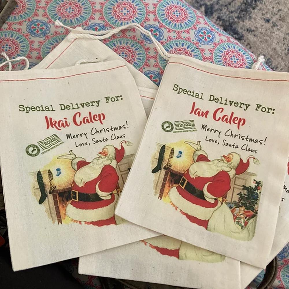 Personalized Christmas Santa Gift Bag Special Delivery From Santa Christmas Drawstring Bags New Year Holiday Party Favors Advent