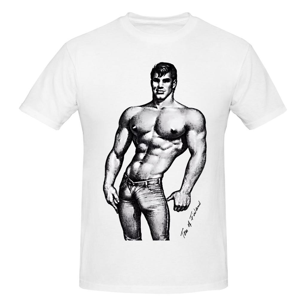 Vintage Tom Of Finland Sketch White Loose Tshirt Street Trendy Cool Rich Color Cotton Tee