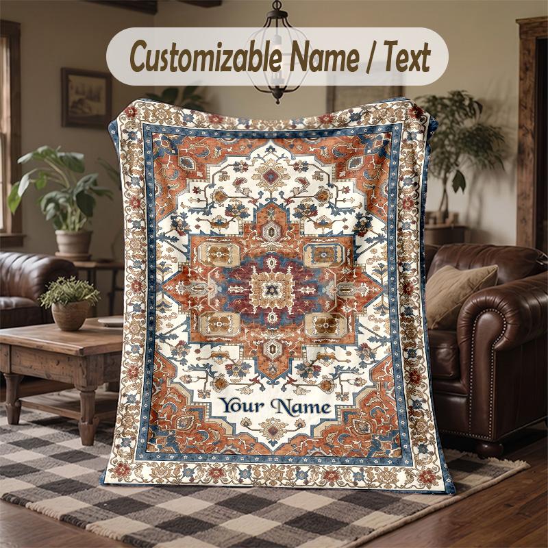 Elegant Persian Rug 3 Theme Throw Blanket Custom Name Text Personalized Blanket Soft Cozy Blanket for Home Sofa Bed