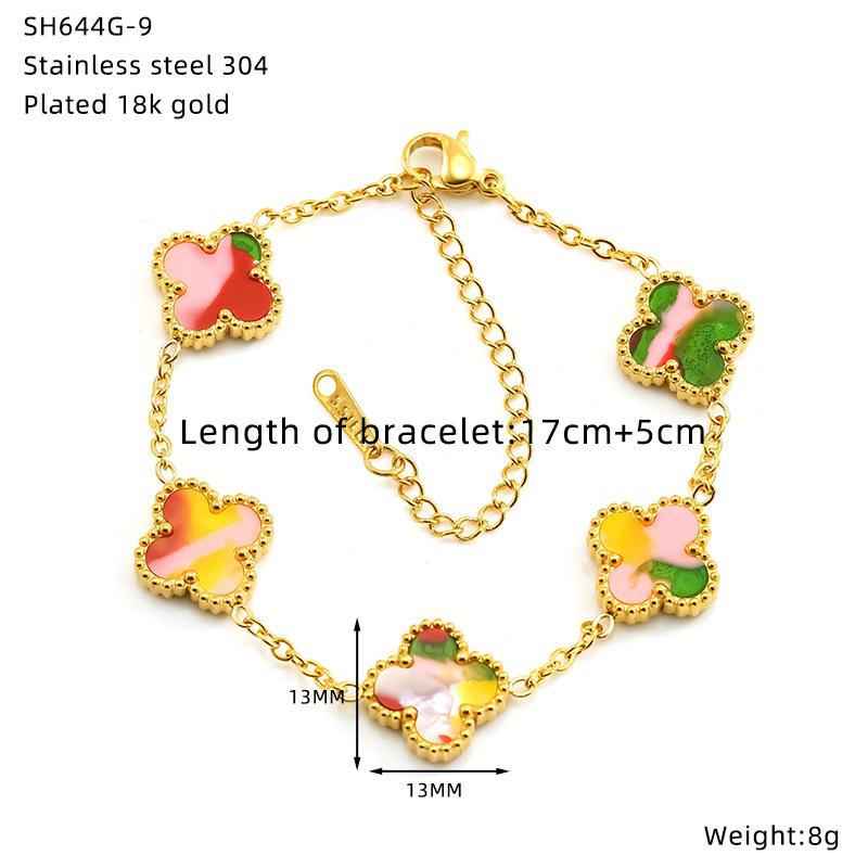 Brățară Floare Trifoi cu Patru Foi din Oțel Titan Placat Electrochimic Bijuterii din Oțel Inoxidabil de Înaltă Calitate Lot pentru Femei~