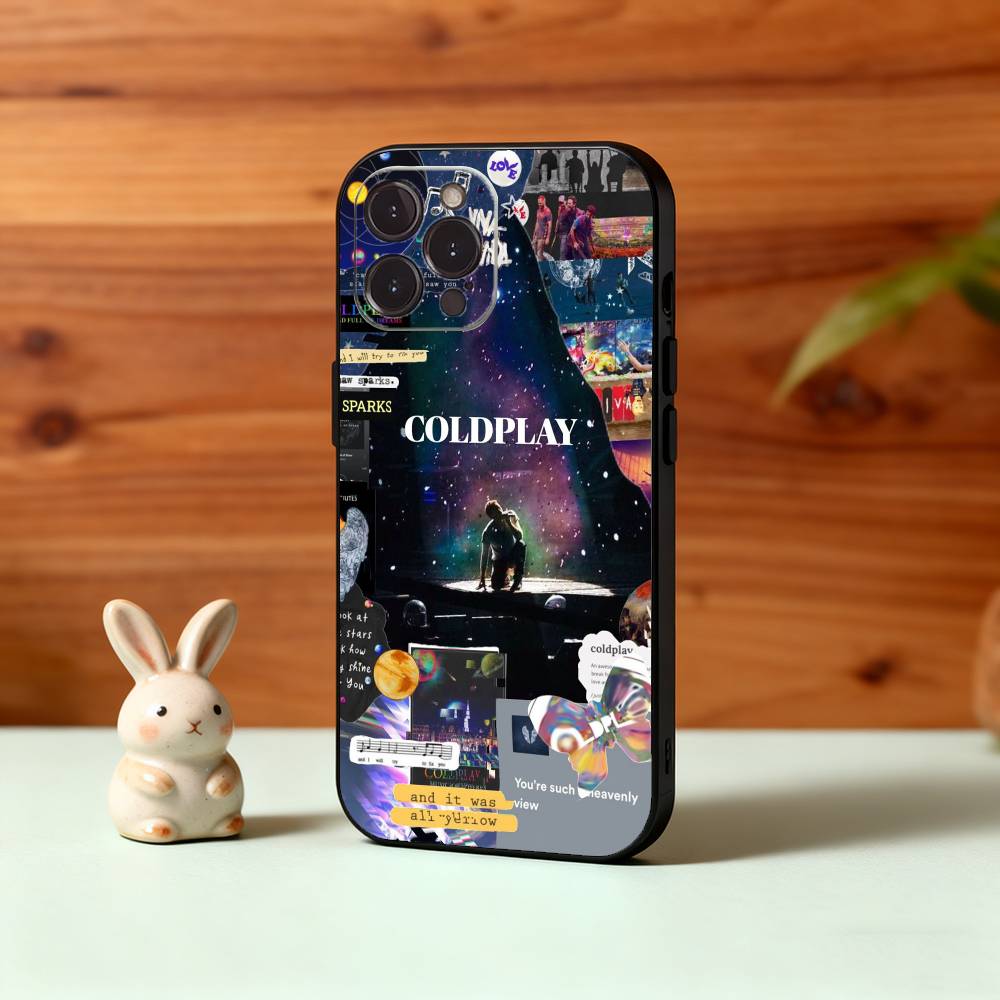 M-Moon M-Music Coldplay Band Phone Case For iPhone17 16 15 14 13 12 11 Pro Max Plus,5G Soft Black Case