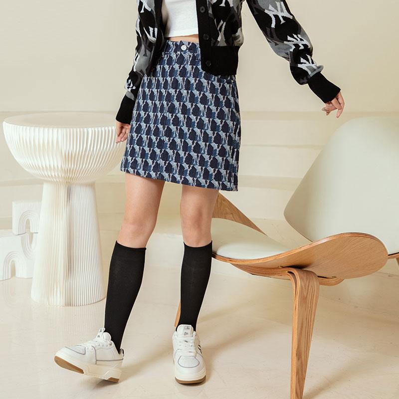 New MLB Old Flower Denim Short Skirts Women's Multicolor 3FDSM0224