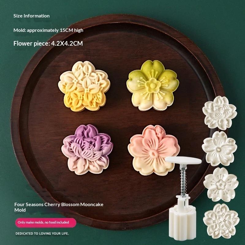 Mid Autumn Festival Round Mooncake Mold Cherry Blossom Shape Pastry Tools Diy Fondant Cake Decoration Tools Hand Press Mold
