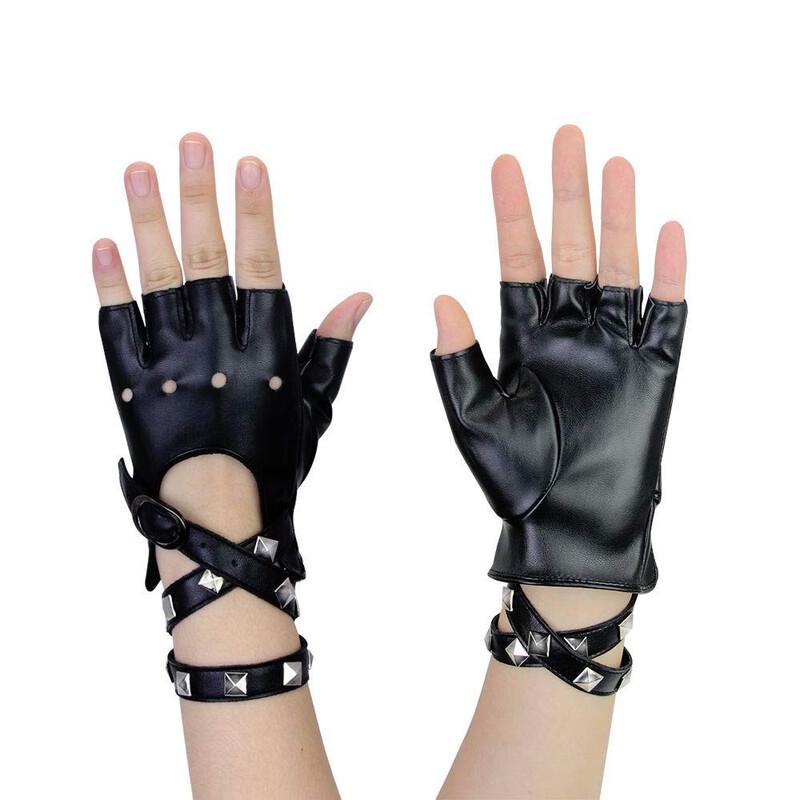 

Women s Fashion Lace-Up Half-Finger Leather Gloves One Size