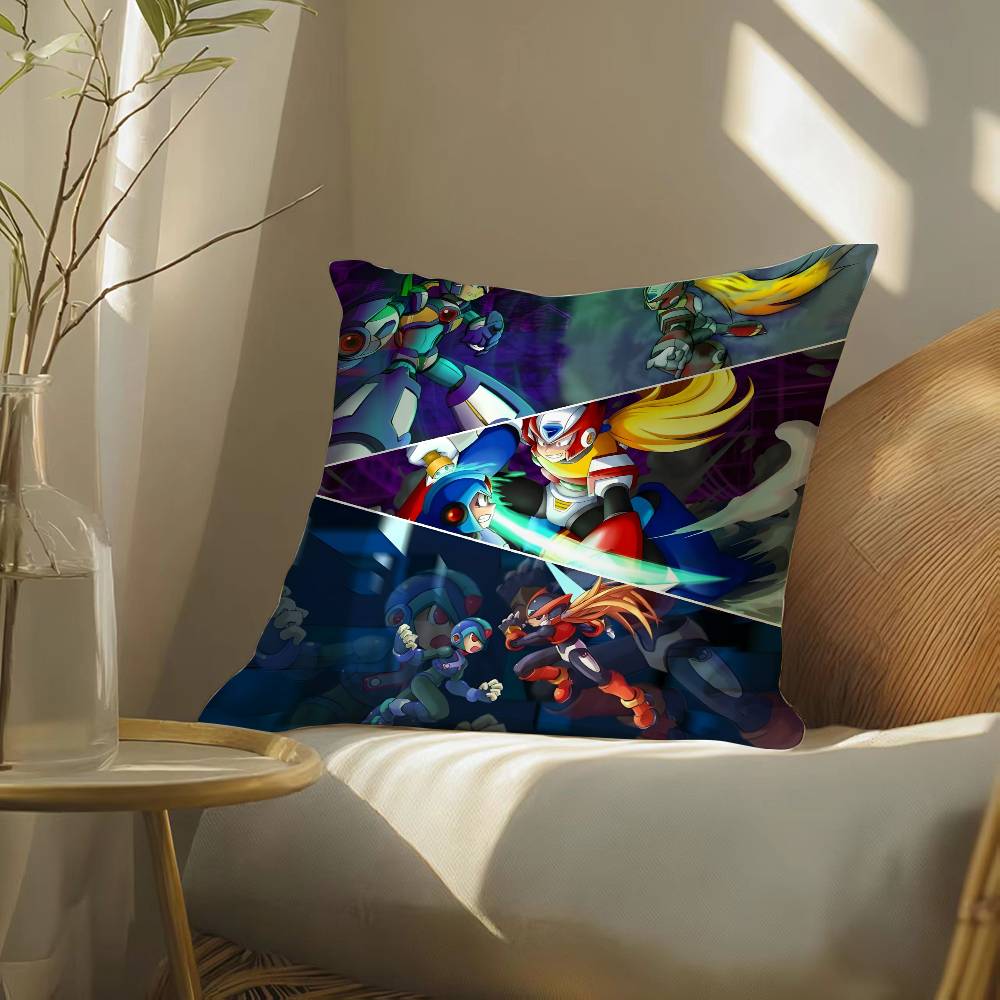 

Mega Man anime game Pillow Case Silky elegant Comfort Sofa Bed Invisible zipper Beach pillowcase 12x12Inch