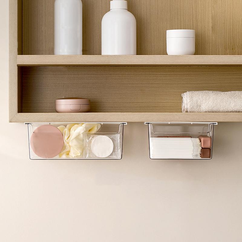 Drawer Style Storage Box Under The Mirror Cabinet Transparent Bathroom Cotton Stick Bathroom Office Pull-Out Storage Shelf