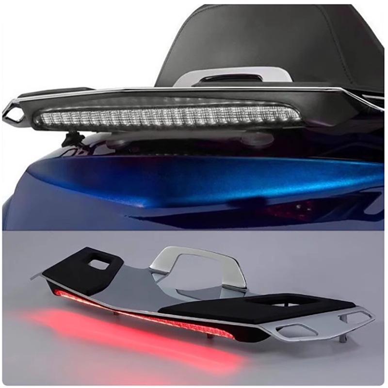 Honda Gold Wing GL1800 Motorcycle Accessories: Lights, Brake Lights, Turn Signals, Rear Luggage Rack, Seat Bracket, and Tail Components.