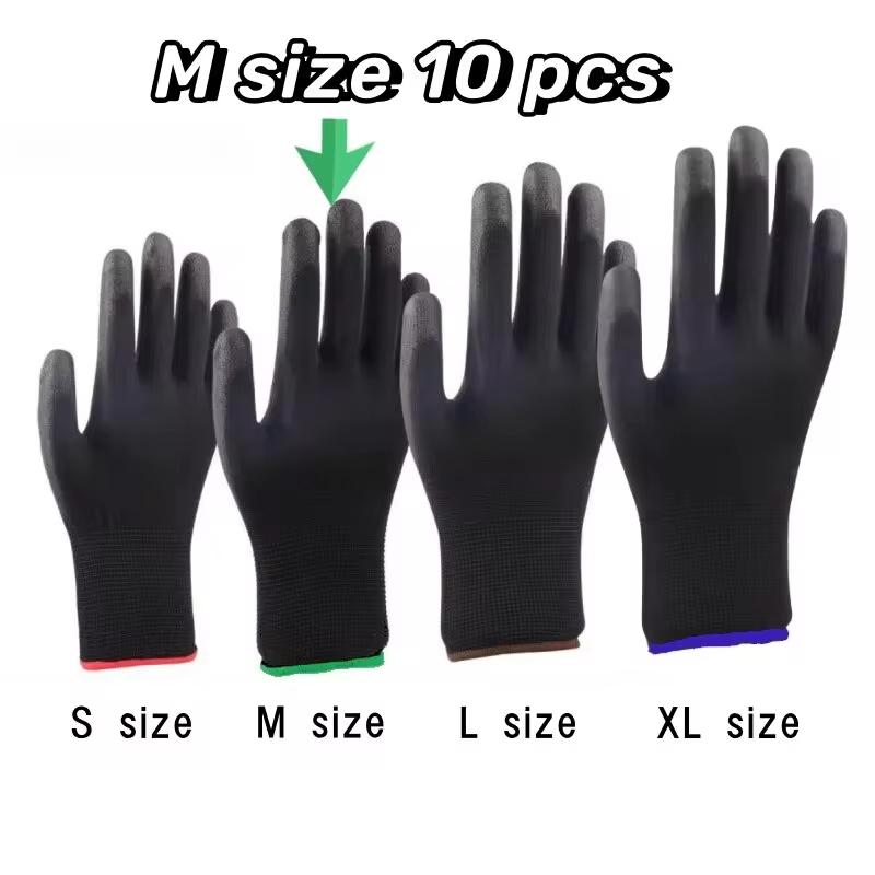 

10pair Durable Nylon Work PU Safety Labor Gloves Anti-Slip Wear-Resistant ESD Protection Safety Gloves For Gardening Woodworking