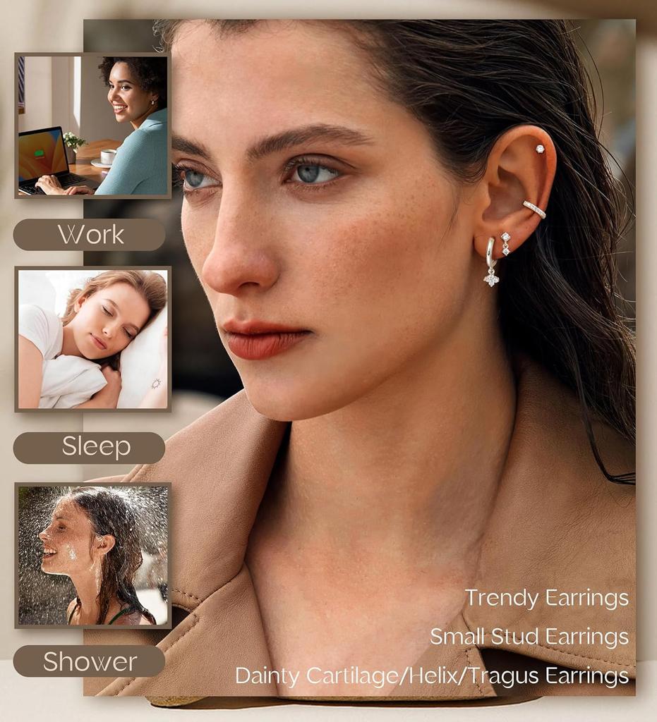 Bobisty 1pc Earrings for Sensitive Ears Surgical Stainless Steel Earrings for Women Dainty Flat Back Earring Stud Hoop Cartilage