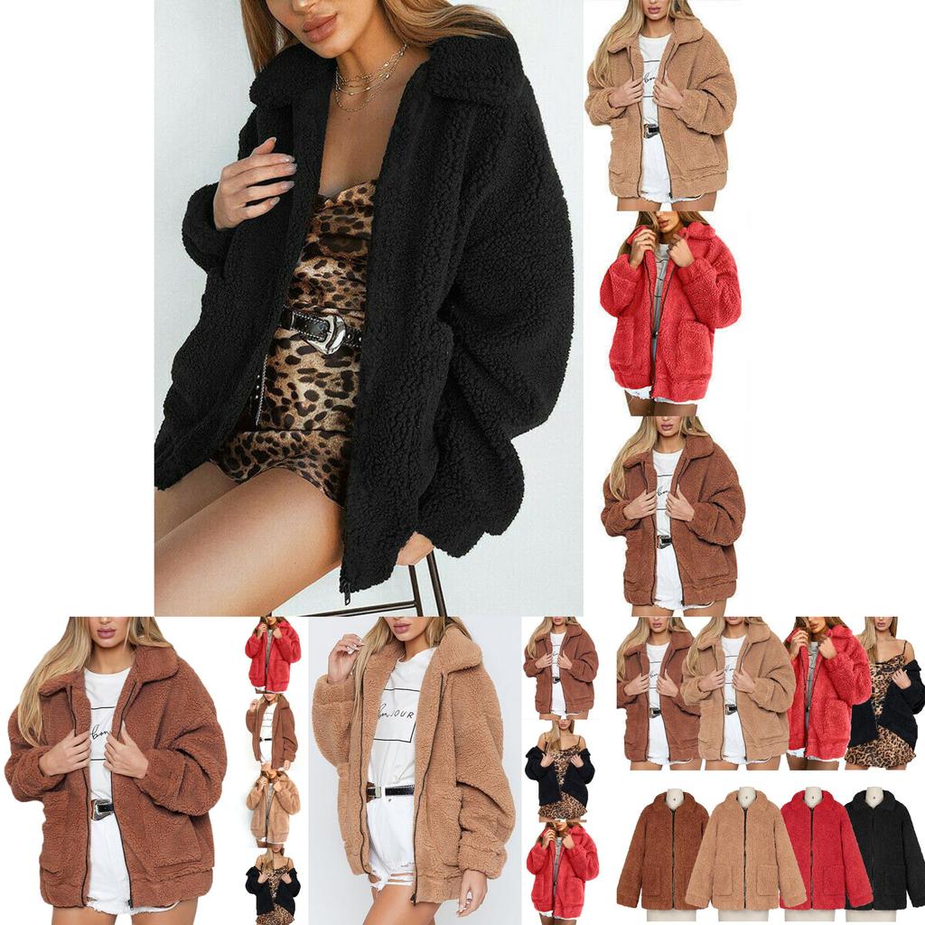 Luxurious Womens Thick Warm Fleece Jacket Coat With Soft Fluffy Artificial Fur
