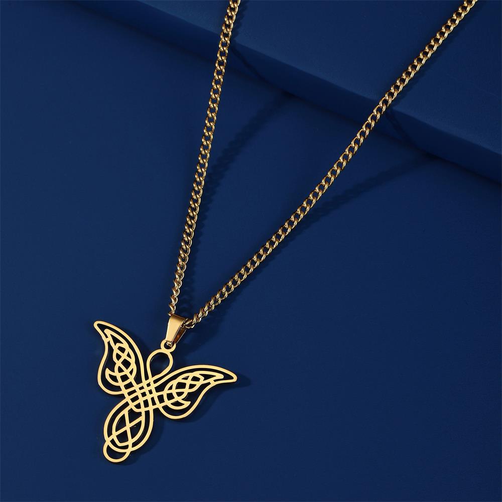 Titanium Steel Hollow Butterfly Celtic Knot Pendant Necklace Women Fashion Jewelry