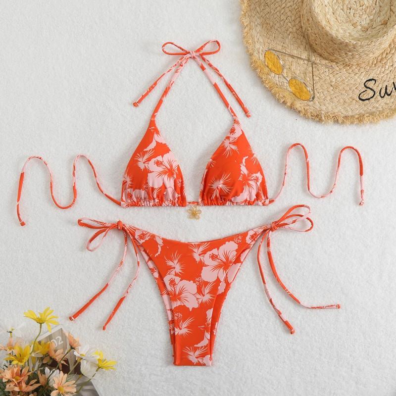 Printed Tight Lace Backless Sexy Split Swimsuit Bikini Women