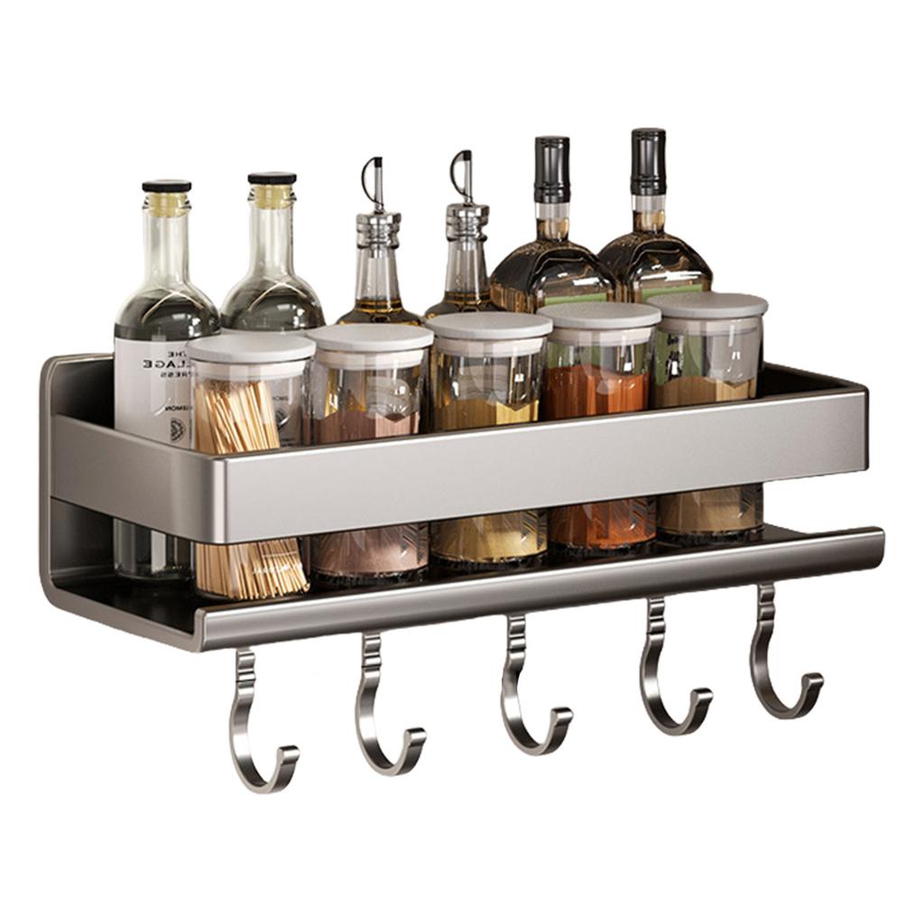 Space Saving Large Capacity Kitchen Spices Holder Wall Mount Designs Without Drilling with Hook for Organization