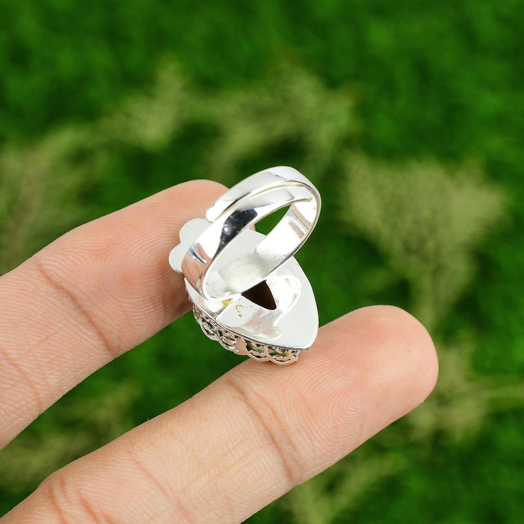 Sterling Silver Fossil Coral Gemstone Promise Stackable Root Chakra Ring Jewelry