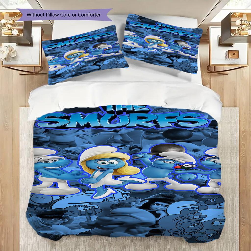 Smurf Adventure Blue Fantasy Threepiece Set 1 Duvet Cover 2 Pillowcase Without Core Soft And Comfortable Duvet Cover And Pillowcase