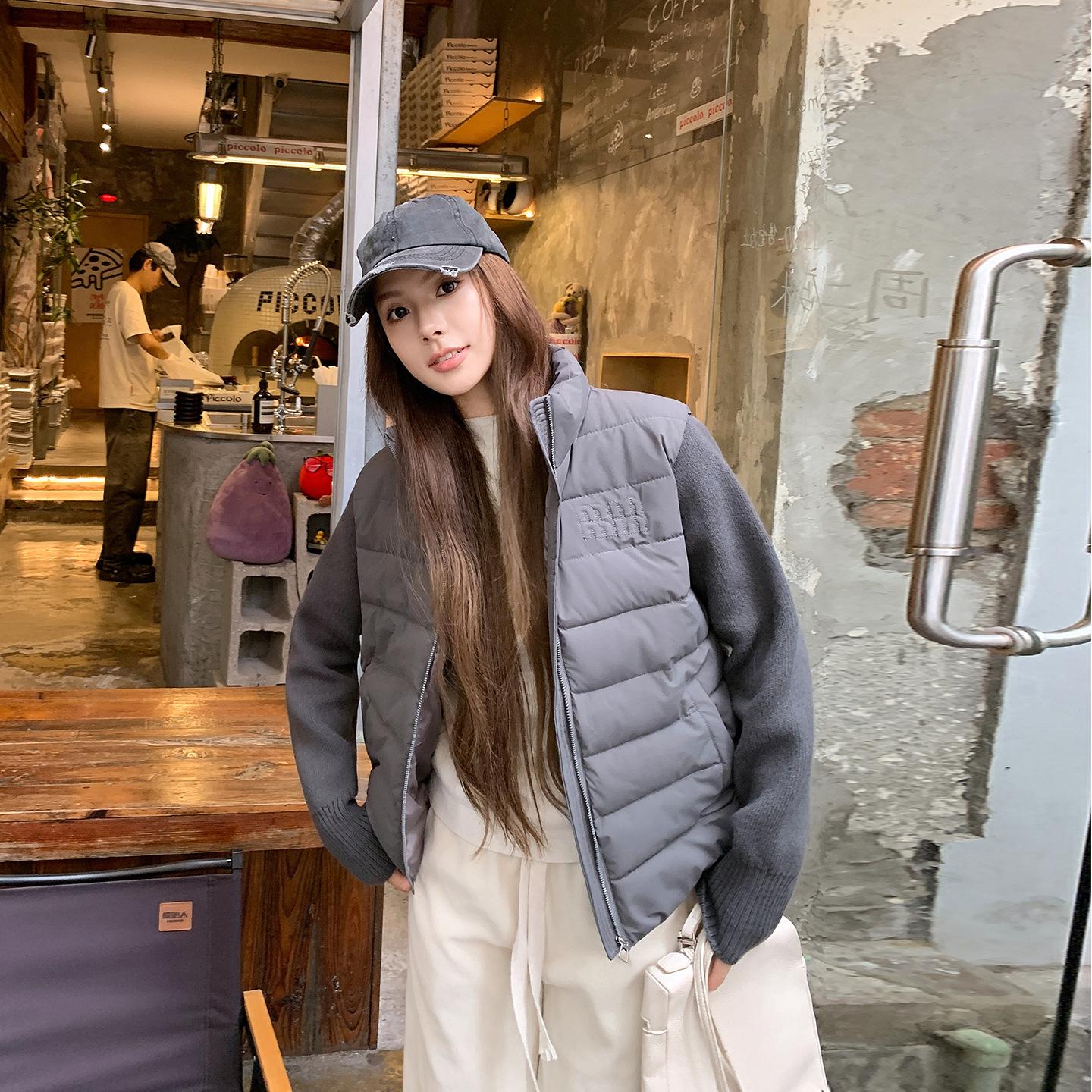 

Autumn and Winter New Small Women s Clothing Temperament Thin Stand-up Collar Long-sleeved Splicing Jacket M