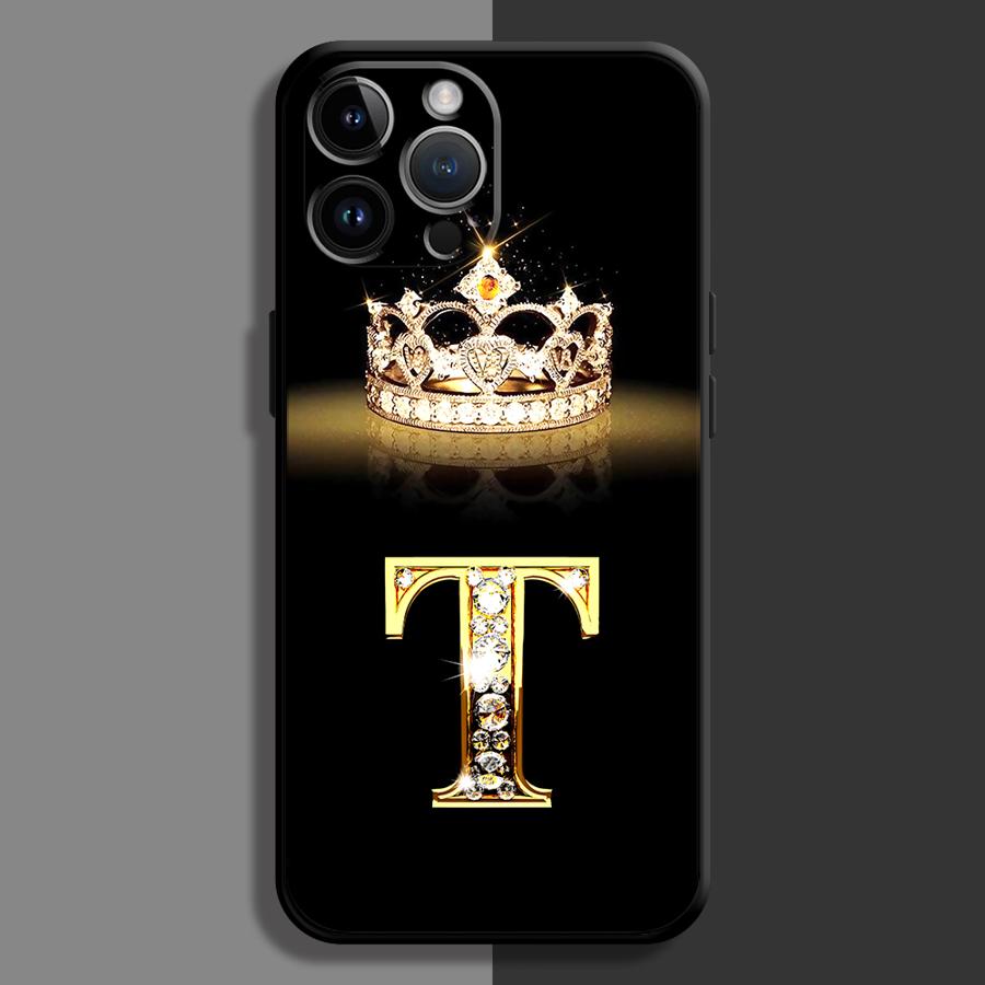 Diamond Crown Letter Capa Phone Case for iPhone 16 15 14 13 12 11 Plus 16 15 14 13 12 11 Pro Max 13 12 Mini XS Max 7 8 16e Cover