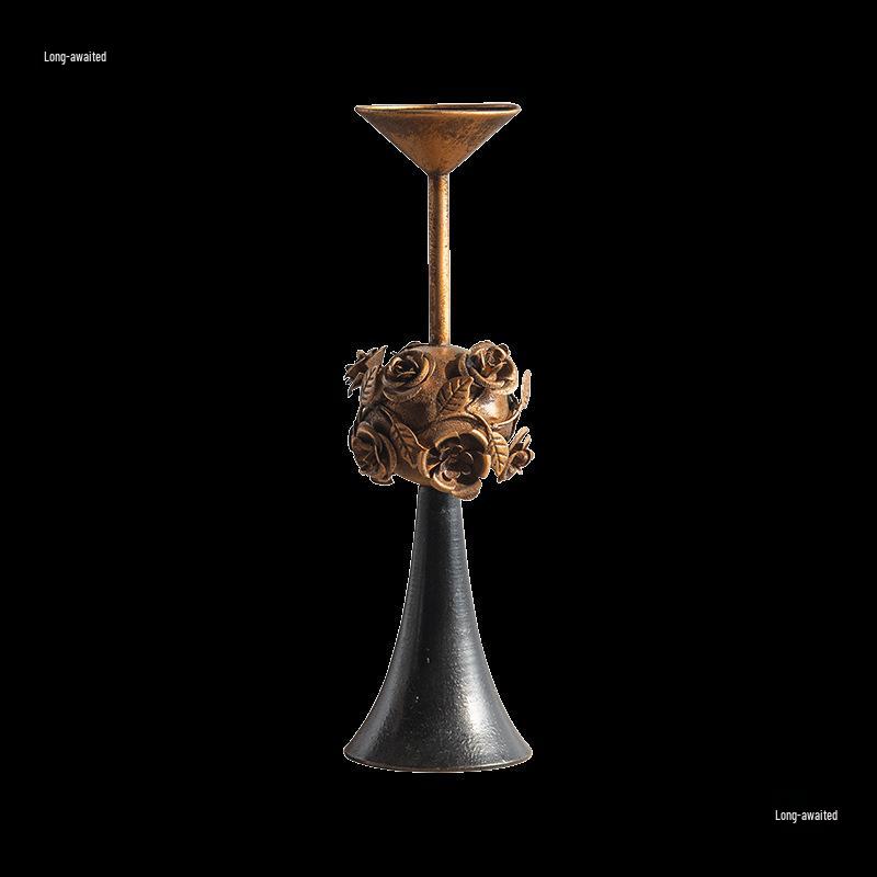 Vintage Iron Art Candlestick: European Retro Nostalgic Ornament for Dining Table or Living Room Decor.