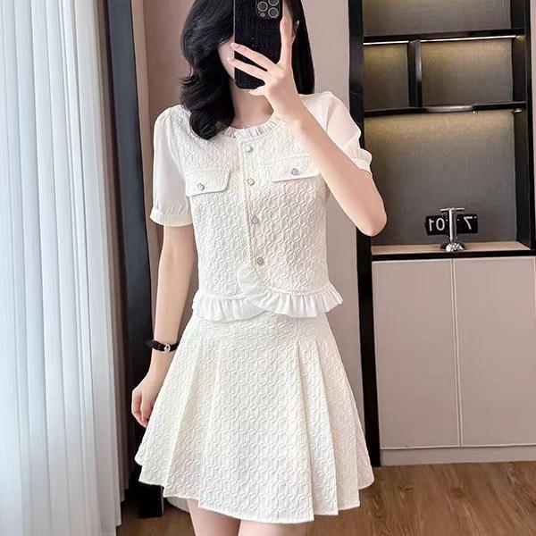 Summer Style Petite Women's French Luxury Two-Piece Set: Stylish Top and Skirt
