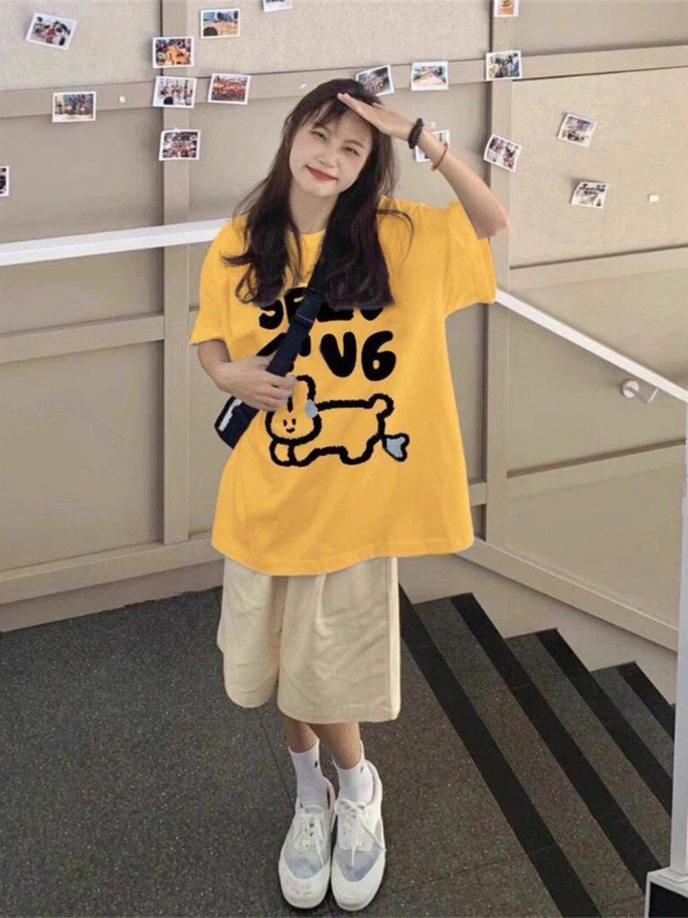 Damen Übergröße Retro Baumwolle Kurzarm T-Shirt, Schlankmachender Lockerer Schnitt, Trendiges Koreanisches Sommer Oberteil