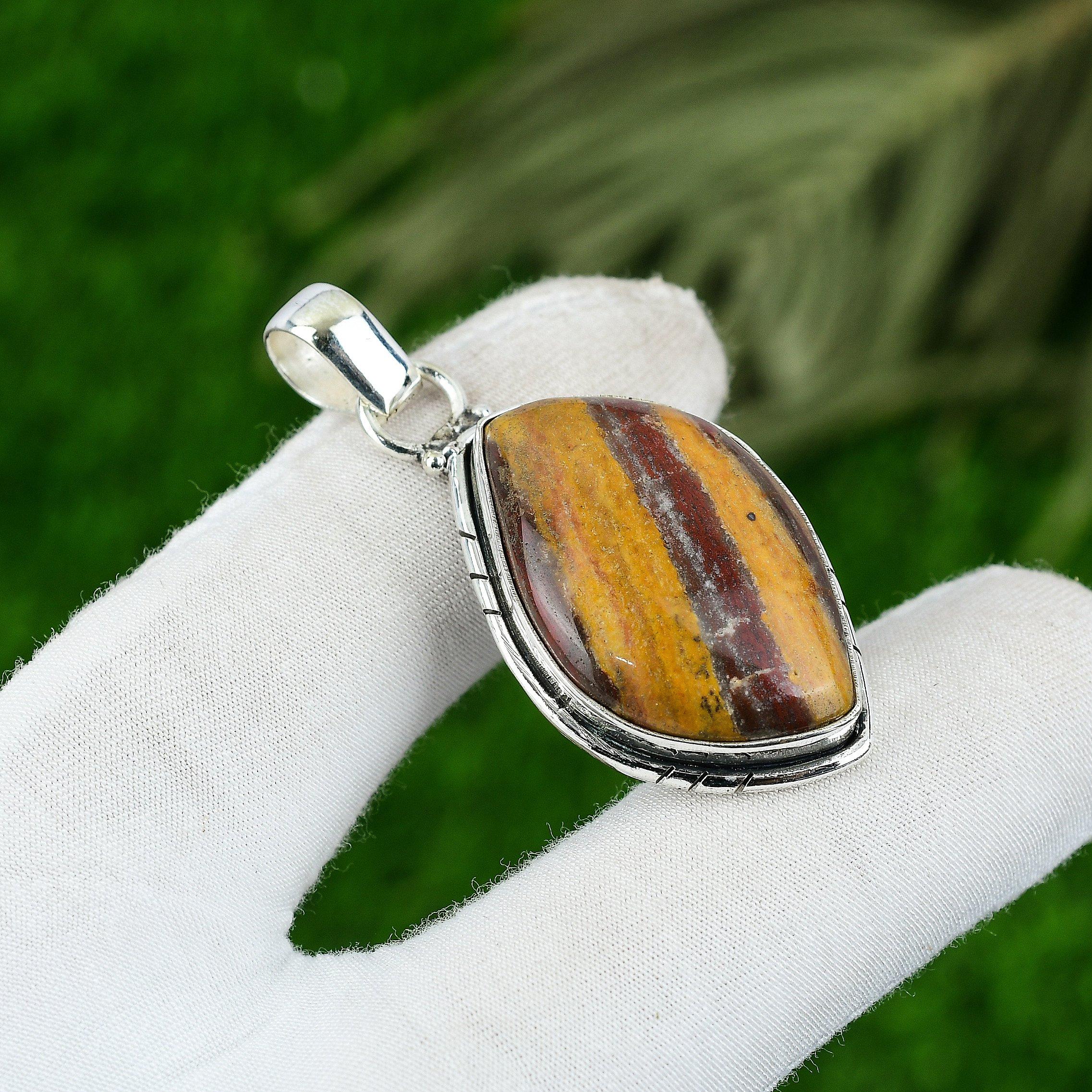 

925 Sterling Silver Red Snakeskin Jasper Stone Unique Birthday New Bezel Pendant