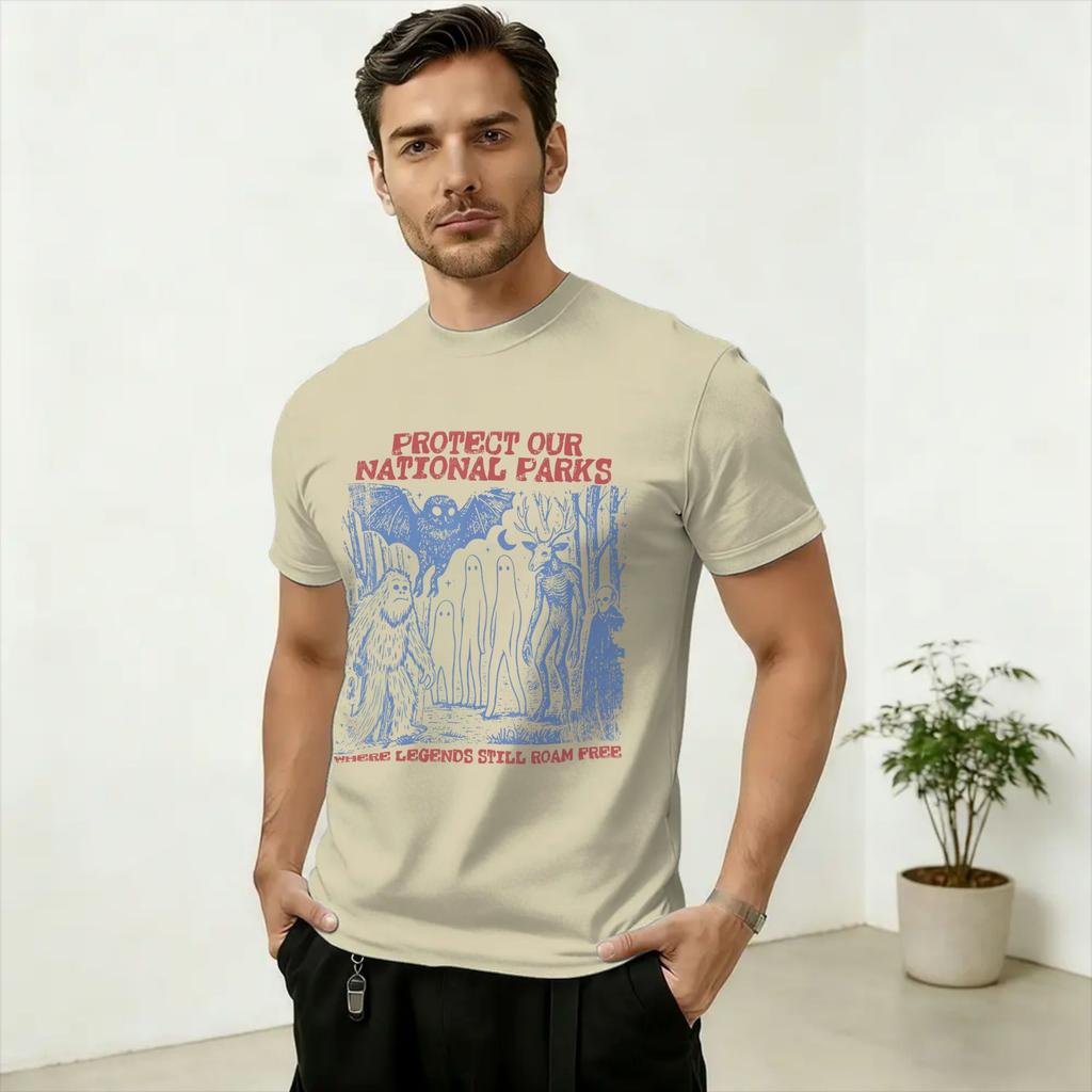 Vintage Protect Our National Parks MothUnisex Cryptid Weirdcore Horror T-Shirt Unisex Cotton T Shirts Short Sleeve Tees Classic Tops