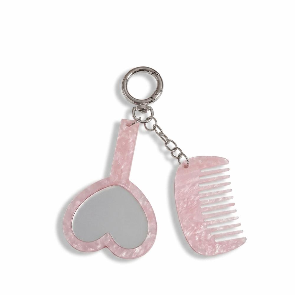 Heart Shaped Mirror Compact Grooming Set Mini Fine Tooth Comb Bag Hanging Charm  Casual Occasions