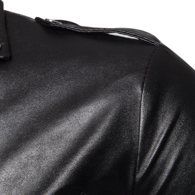 Men Long Sleeved Leather Jacket Pure Color Fashion Men's Diagonal Zipper Sports Casual Jacket