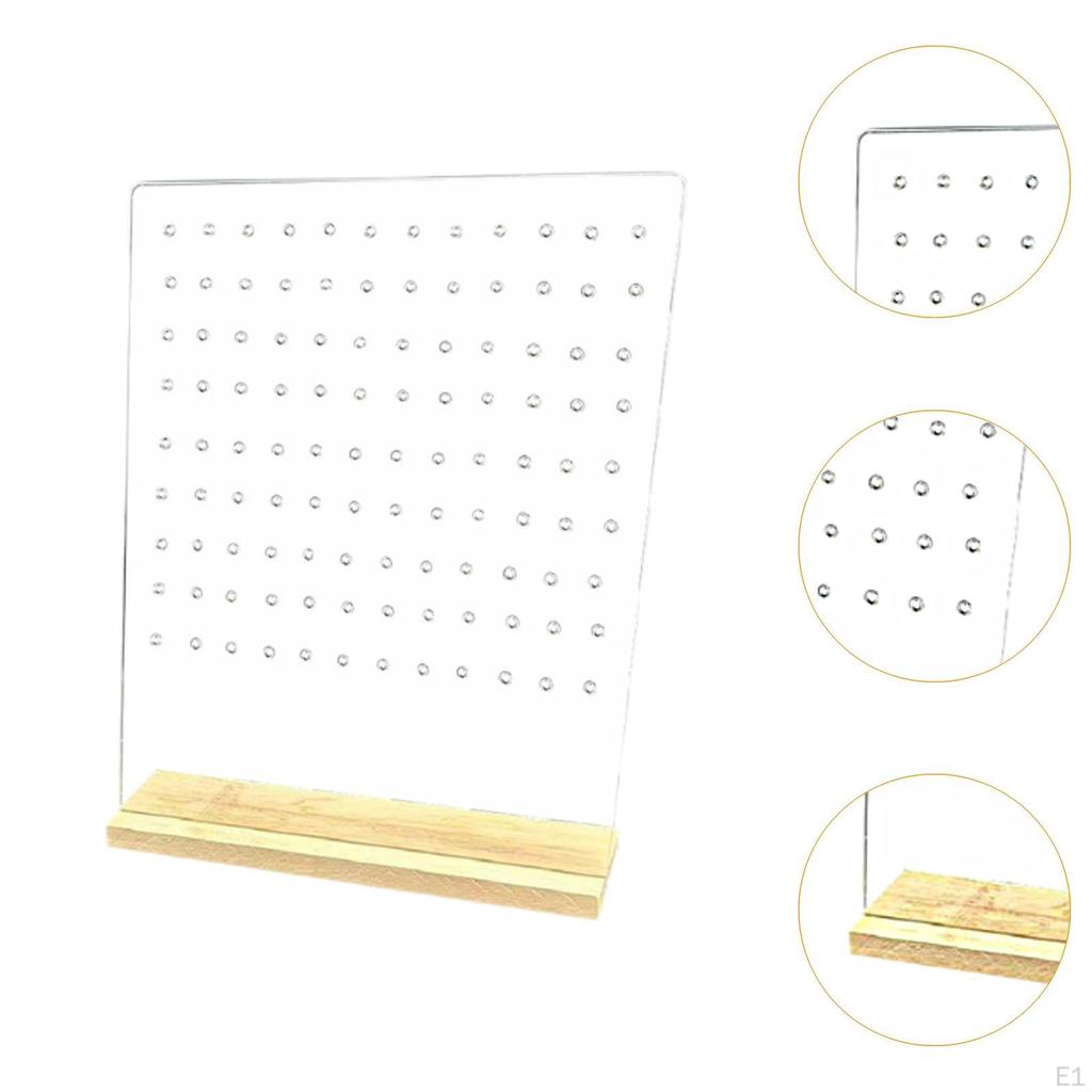 120 Holes Acrylic Earrings Holder Ear Ring Storage with Stable Wood Base Studs Displaying