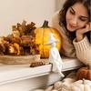 Farmhouse Halloween Decor Glowing Ghost Figurine, LED Light Up Ghost, Tabletop Pastoral Holiday Display for Tiered Tray Mantel Shelf And Indoor Autumn