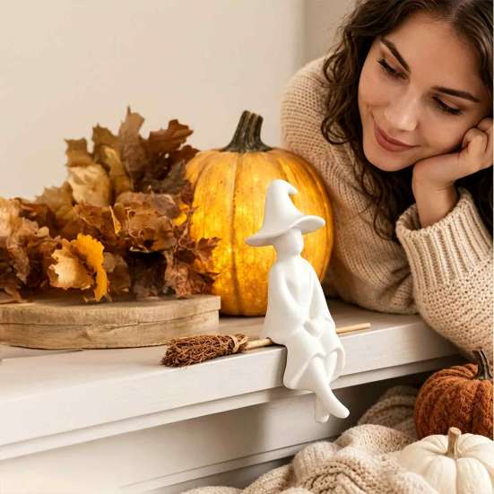 Farmhouse Halloween Decor Glowing Ghost Figurine, LED Light Up Ghost, Tabletop Pastoral Holiday Display for Tiered Tray Mantel Shelf And Indoor Autumn