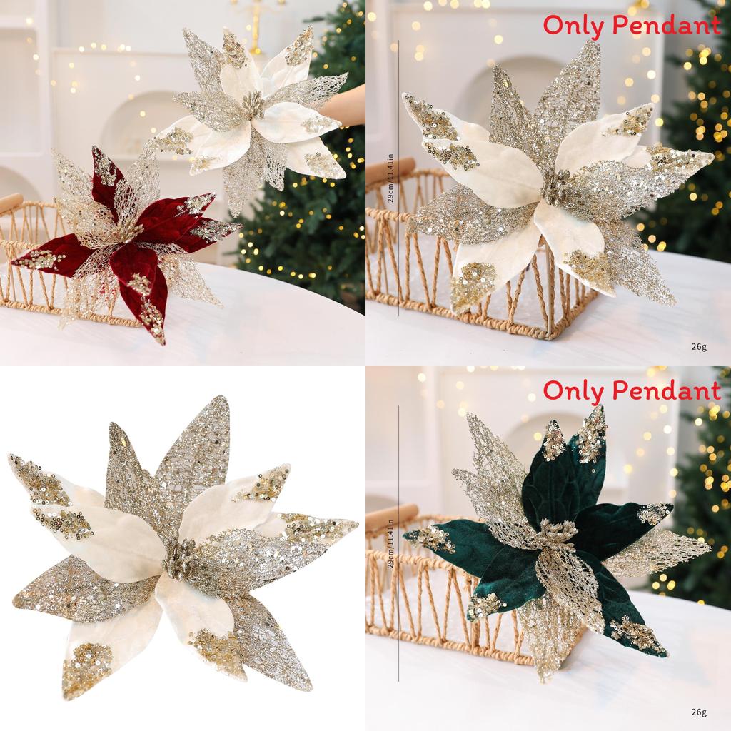 Simulated Flower Pendant With Sequins Design Christmas Home Decoration Prop For Holiday Decor And Diy Wreaths