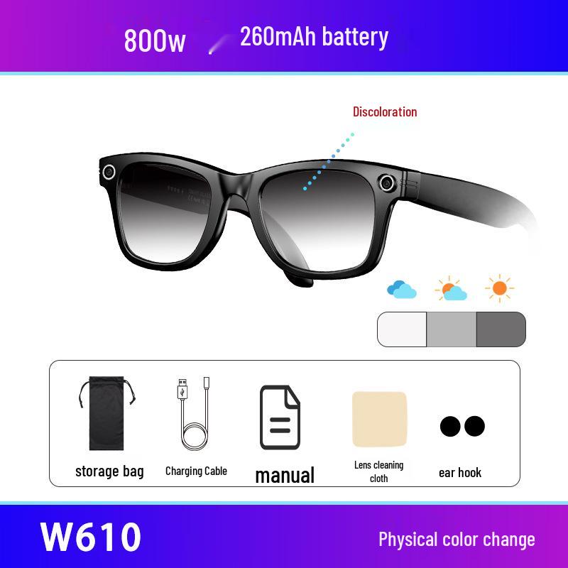 AI Smart Glasses: Video Recording, Bluetooth Audio, Call Support, 8MP Camera, Auto Translation, Color-Changing.