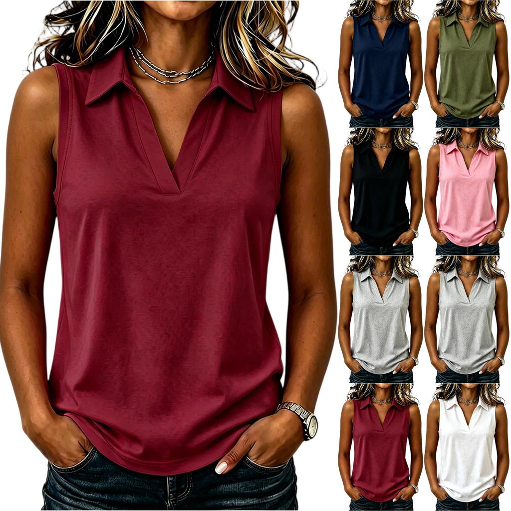 Sleeveless Polo Shirt for Women V Neck Collar Casual Tank Top Soft Fabric Summer Blouse Lightweight Breathable Fit
