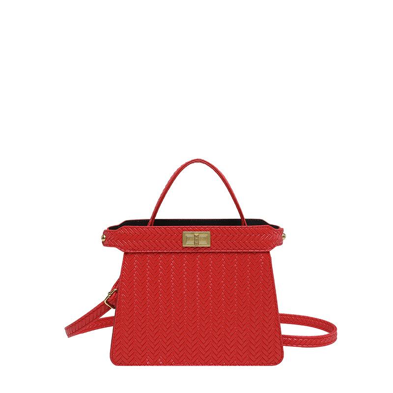 Women Fashion Woven Lock Buckle Small Square Shoulder Crossbody Handbag