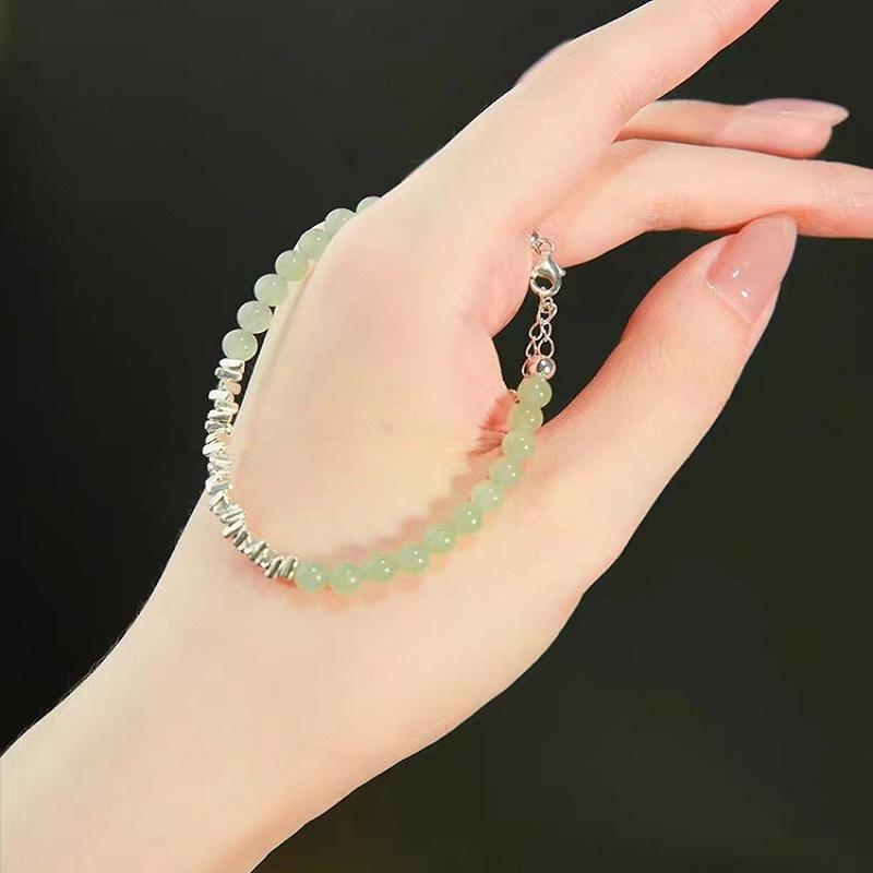 

Natural Hetian jade bracelet with a few pieces of silver, simple and fresh9Sterling silver bracelet, girlfriend s bracelet, birthday gift 925Hetian jade bracelet