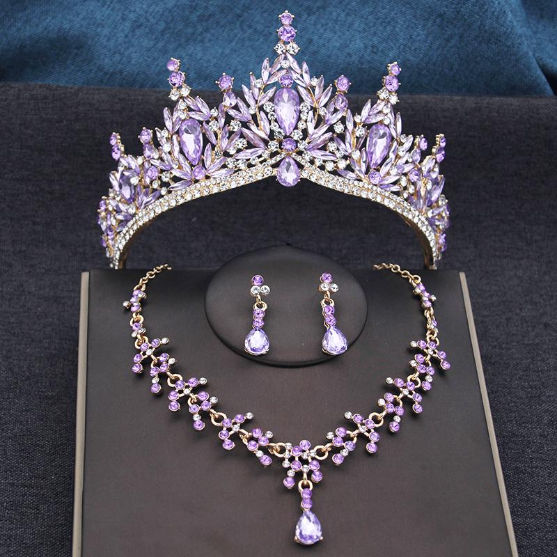 Red Tiaras and Crowns Bridal Jewelry Sets Tiara and Necklace Earrings Set for Party Bridal Wedding Dress Jewelry Sets