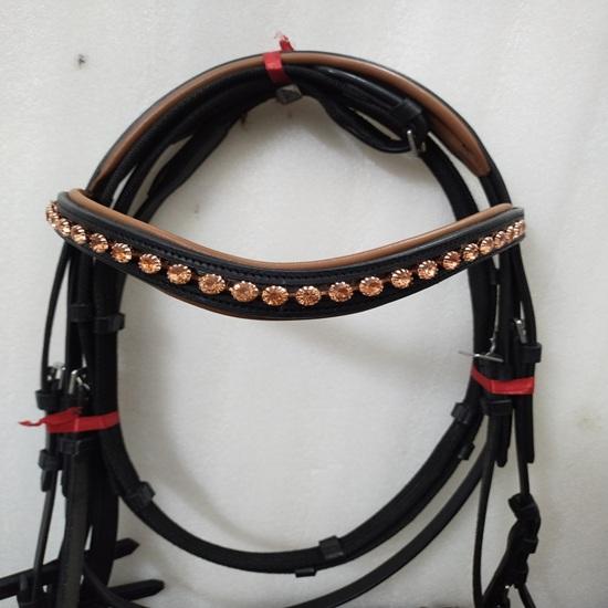 Dressage Crank Bridle Tan Stone Crystal Browband with Softy Padding for Horse .