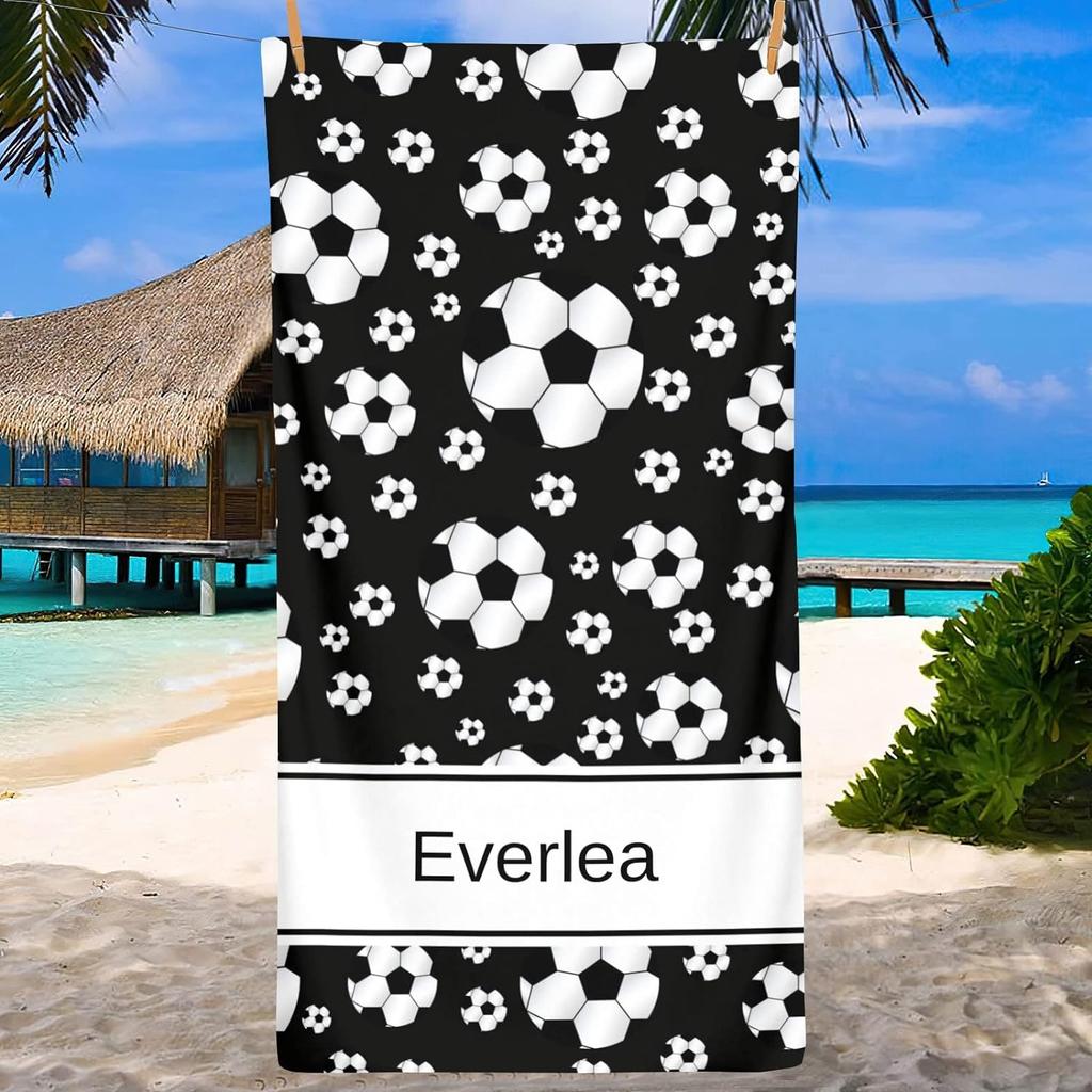 Personalisierte Strandtücher mit Namen für Erwachsene und Kinder, Sport-Thema Fußball, Personalisierte Badetücher für Reisen, Schwimmen, Strand, Fitnessstudio, Sport