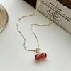 Red Cherry Agate Pendant Necklace: Elegant Women's Clavicle Chain with High-End Niche Design