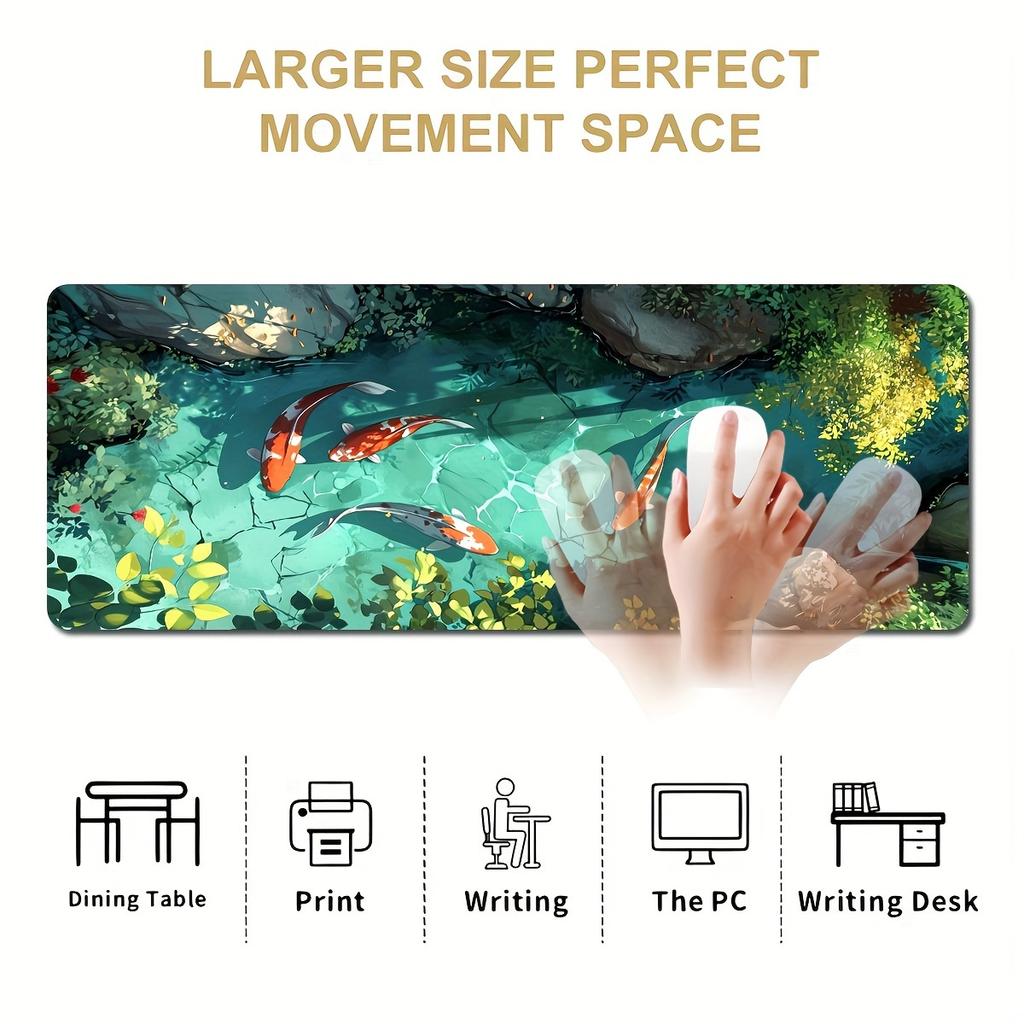 Grand Tapis de Souris Gaming Poisson Koi Caoutchouc Antidérapant Bord Cousu Bureau Travail Esports Cadeau pour Joueurs Accessoires de Bureau