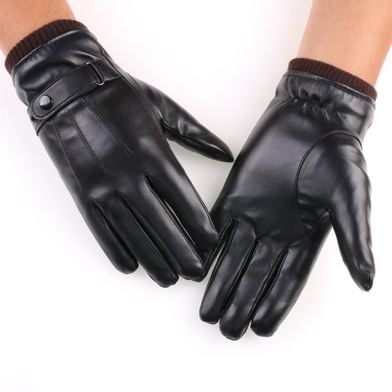 Autumn and Winter Men's Gloves Outdoor Riding Cold-proof and Warm Velvet Gloves Luo Kou Three-line Washed Leather Gloves