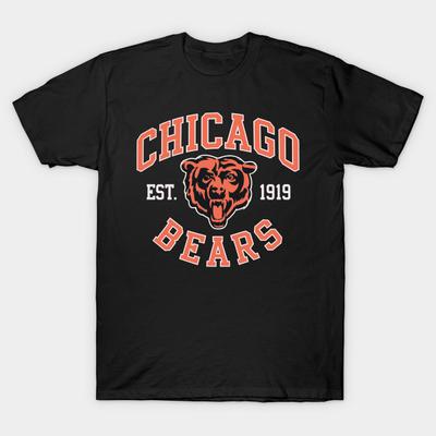 Asian Size Men Black Print T-shirt Chicago Bears 1919 No-Cut Heat Transfer Print Cotton Tshirt