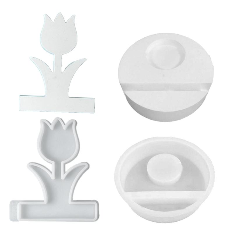 Tulips Candle Holder Resins Moulds Flower Candlesticks Castings Molds Candle Holder Silicone Molds Table Decorations