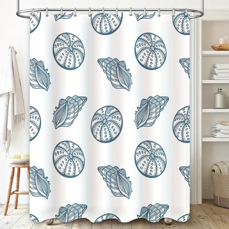 Seashell-themed shower curtain with marine life design waterproof fabric for bathroom decor accessories