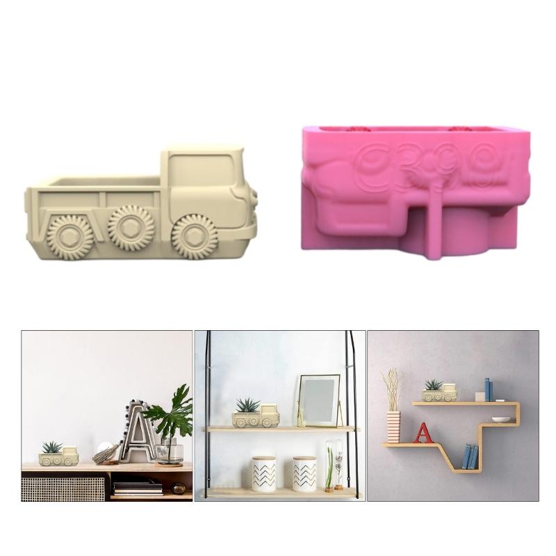 Geometric Small Truck Gypsum Silicone Molds Storage Box Mold for Making Succulent Plant Pot Flower Pot Pen Holder