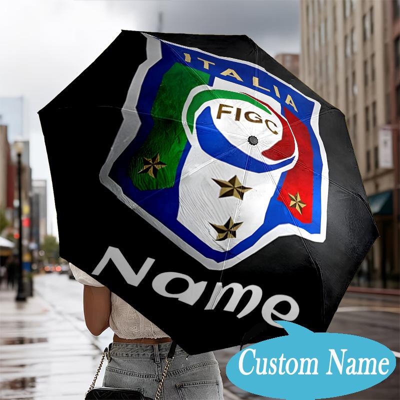 Custom Name Italian Football Crest Umbrella Folding Umbrella, Automatic Umbrella - 8-Frame for Travel, Casual Lightweight Personalized Gifts