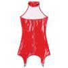 S-5XL Women’s Glossy Patent Leather Mini Dress Halter Sleeveless Back Zipper with Garter Clips Lingerie Style Clubwear